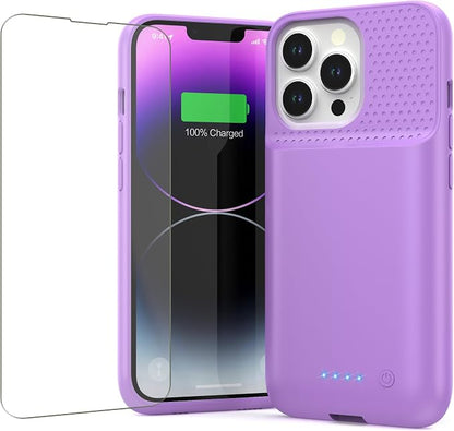 Feob Battery Case for iPhone 13/13 Pro/14,[2025 Upgraded] 7500 mAh Ultra-Slim Portable Extended Charger Cover for iPhone 13/13 Pro/14 Charging Case (6.1 Inch)-Purple