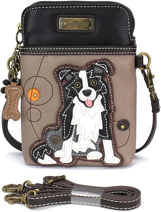 CHALA Dog Collection Cell Phone Crossbody Purse-Women PU Leather/Canvas Multicolor Handbag with Adjustable Strap