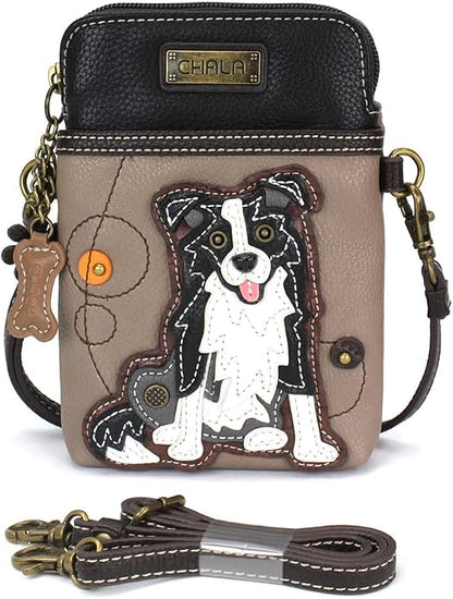 CHALA Dog Collection Cell Phone Crossbody Purse-Women PU Leather/Canvas Multicolor Handbag with Adjustable Strap