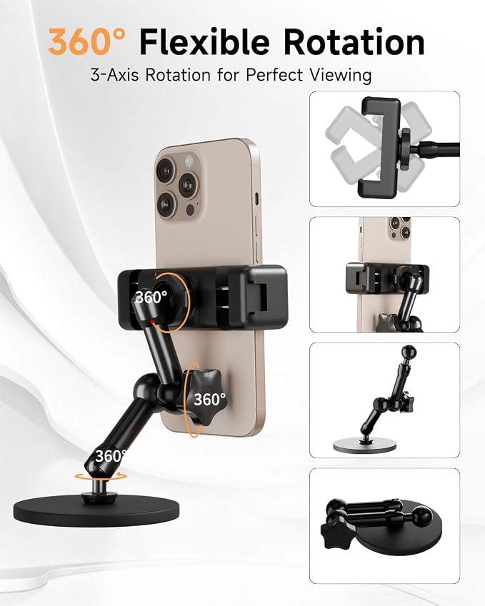 Magnetic Phone Holder for Gym - Heavy Duty Gym Phone Holder Magnet with Strong Magnetic Force, Attach to Metal Surfaces, 360°Adjustable Arm, Compatible with 4"-7" Smartphones