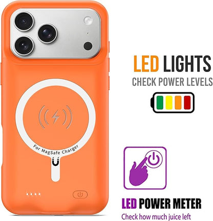 Battery Case for iPhone 17 Pro Max, Upgraded 12000mAh Pack Rechargeable Charger Case with Wireless Charging Compatible for iPhone 17 Pro Max (6.9 inch) External Battery Charging Cover (Orange)