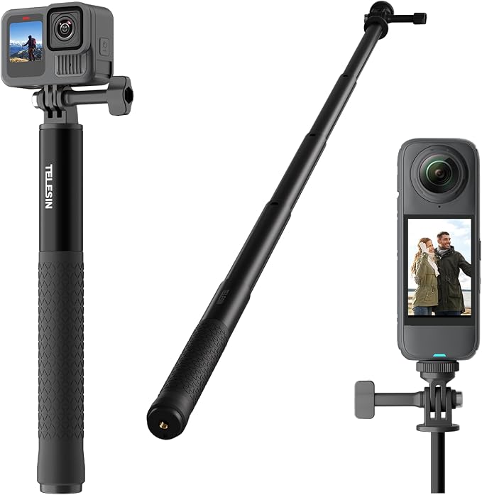 TELESIN 35" Extension Selfie Stick for GoPro, Portable Vlog Selfie Stick Handle Monopod Pole for GoPro Hero 13 12 11 10/Insta360/DJI Osmo 360 Action 6 5 4 Pocket/AKASO Travel Action Camera Accessories