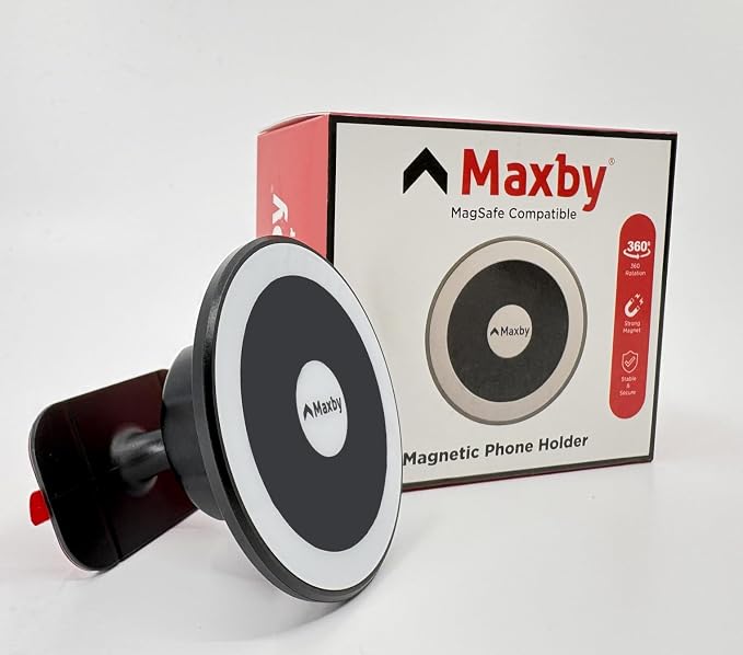 Maxby Treadmill Phone Holder with Adhesive Base – MagSafe Compatible Magnetic Mount for Exercise Bike, Elliptical & Step Machine Consoles | Hands-Free Viewing, Sleek Low-Profile Design
