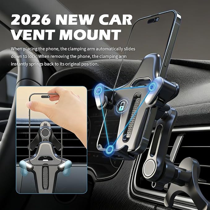 2026 Upgraded Car Vent Phone Mount,360° Rotatable & Retractable Air Vent Phone Holder for Car Fit 4.7-7.2" Phones,Universal Cars Phones Holder Vents for Horizontal/Vertical Vents
