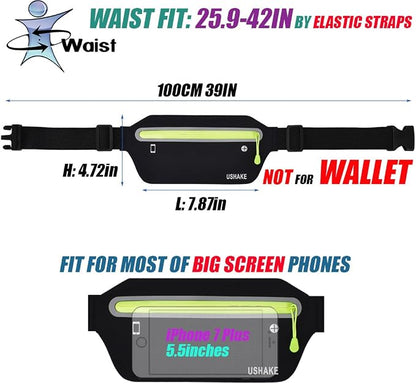 USHAKE Slim Running Belt, Ultra Light Bounce Free Waist Pouch Fitness Workout Belt Sport Waist Pack Exercise Waist Bag for Apple iPhone Samsung in Running Gym Marathon Cycling