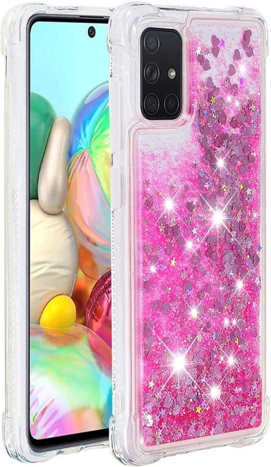 Glitter Case Silicone für Galaxy A71 Liquid Pink, Womens Girls Bling Liquid Floating Phone Case Bumper Cover Yellowing-Resistant Gel Silicone Protective Back Case compatible with Samsung Galaxy A71