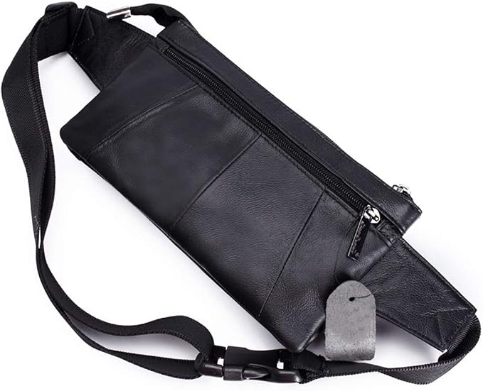 Hebetag Leather Fanny Pack Waist Pouch for Men Women Outdoor Travel Sports Hunting Hiking Camping Casual Hip Bum Belt Cell Phone Purse Wallet Pouch, Black