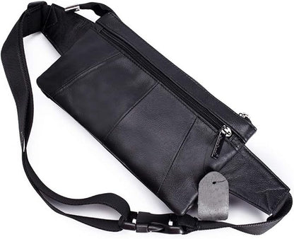 Hebetag Leather Fanny Pack Waist Pouch for Men Women Outdoor Travel Sports Hunting Hiking Camping Casual Hip Bum Belt Cell Phone Purse Wallet Pouch, Black