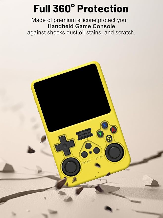 Silicone Protective Case for Anbernic R36S Game Console, Full-Body Protective Cover with Precise Cutout, Shockproof Dustproof Protector Sleeve & Scratch-Resistant Sleeve (Yellow)