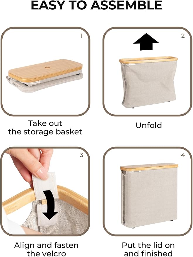 StorageWorks Large Toilet Paper Storage with Bamboo Lid, Toilet Paper Holder Basket for Up to 12 Mega or 16 Regular Size Rolls, Paper Storage Baskets for Bathroom, Light Khaki, 1 Pack