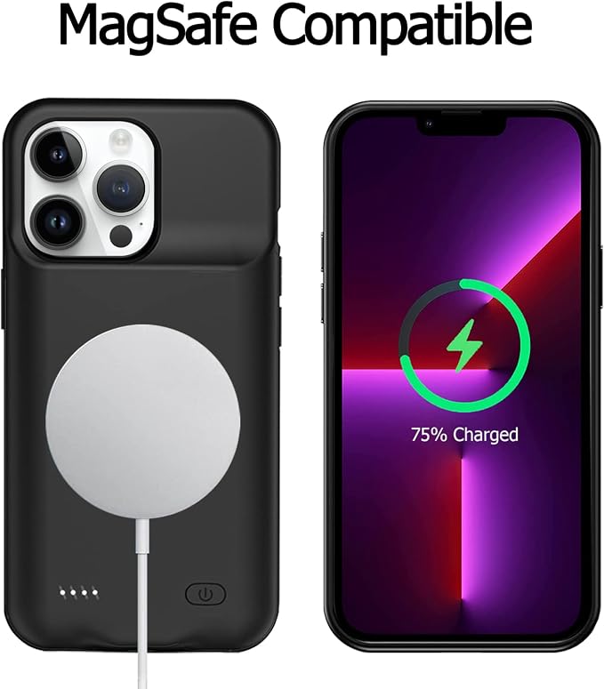 Battery Case for iPhone 13 Pro, 10000mAh Enhanced Portable Protective Smart Qi Wireless Charger Case Battery Pack with CarPlay Wireless Charging Compatible for iPhone 13 Pro (6.1 inch) - Black