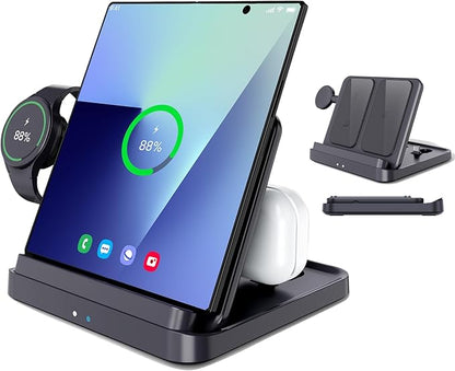 for Samsung Galaxy Z Fold 7 6 5 4 Wireless Charger Station, Foldable 3 in 1 Wireless Charging Stand for Z Flip7 S25 Ultra/Galaxy Watch/Galaxy Buds, Charger Stand Dock for Travel