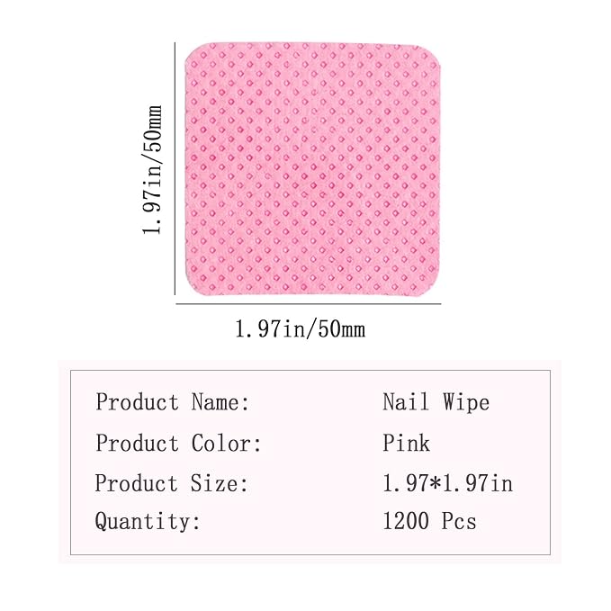 Lint Free Nail Wipes, 1200Pcs Pink Eyelash Extension Glue Cleaning Wipes, Absorbent Soft Non-Woven Fabric Gel Nail Polish Remover Pads, No Lint Nail Cotton Pads for Eyelash Extensions Nails Lash Glue