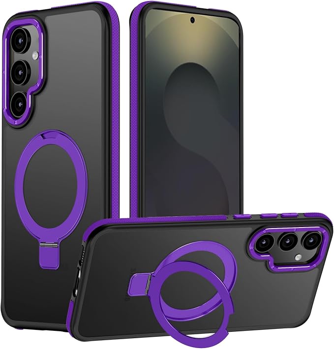 for Samsung Galaxy S25 Case, Magnetic Adjustable Ring Stand [Fit for Magsafe], [Military-Grade Shockproof Protection] Phone Case with Kickstand&Ring Holder (Purple)