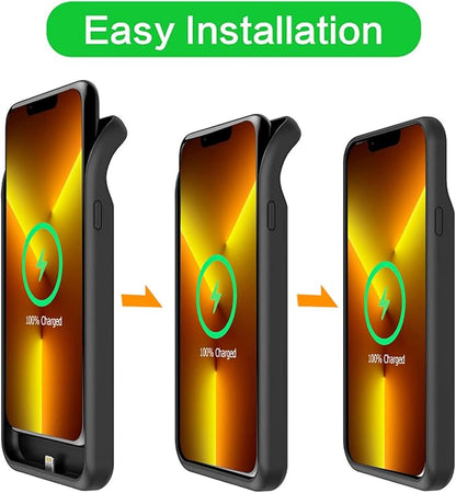 iPhone 13 Pro 10000mAh Rechargeable Portable Battery Case with Wireless Charging, Compatible for iPhone 13 Pro (6.1 inch), Black, Carplay Extended Battery Pack Charger Case