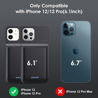Battery Case for iPhone 12/12 Pro,[2025 Upgraded] 10800mAh Ultra-Slim Portable Extended Charger Case Cover for iPhone 12/12 Pro Charging Case (6.1 Inch)-Black