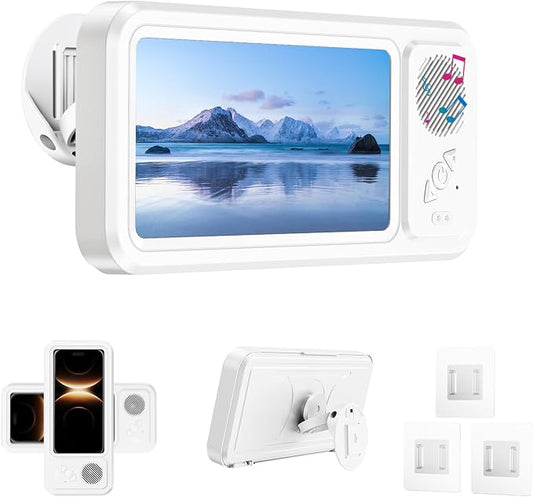 Shower Phone Holder Waterproof with Speaker Hole,360° Rotatable Shower Phone Case Holder,Anti Fog Phone Stand Mount for Bathroom Bathtub Kitchen Wall Mirror,for 4-7" iPhone 17 16 S25 Ultra