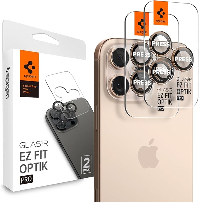 Spigen Camera Lens Screen Protector [GlasTR EZ Fit Optik Pro] Designed for iPhone 16 Pro Max/iPhone 16 Pro [Case Friendly] - Desert Titanium [2 Pack]