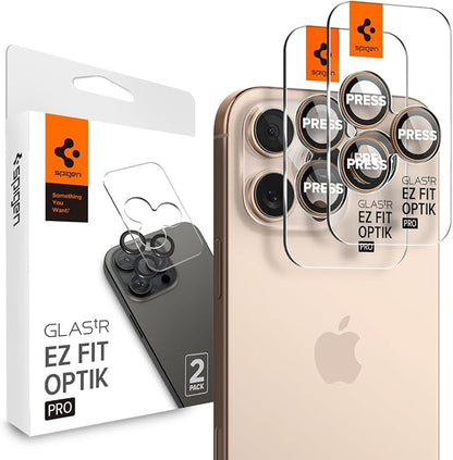 Spigen Camera Lens Screen Protector [GlasTR EZ Fit Optik Pro] Designed for iPhone 16 Pro Max/iPhone 16 Pro [Case Friendly] - Desert Titanium [2 Pack]