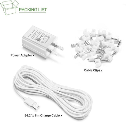 OLAIKE 8m/26ft Indoor/Outdoor Power Adapter for Ring Stick Up Cam Battery 3rd Gen/2nd Gen/Plug-in, Ring Spotlight Cam Battery, Weatherproof Cable Continuously Charge Camera (No Camera), White