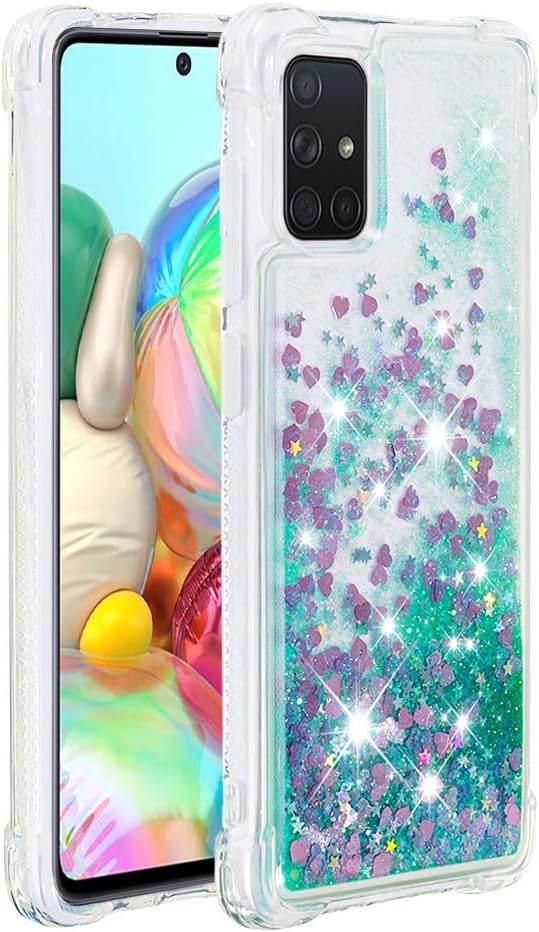 Bling Liquid Case für Galaxy A71 Silicone, Glitter Protection Case Bumper Glitter Floating Liquid Phone Cover Soft TPU Back Case Sparkle Sleeves Resistant Compatible with Samsung Galaxy A71, Green