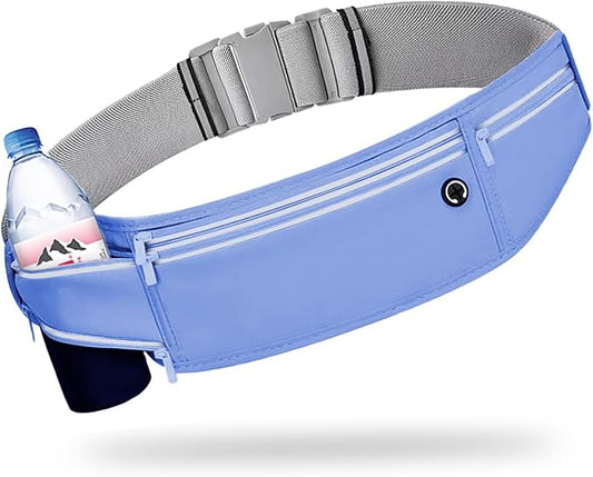 Slim Running Belt for Women Men,Runners Fanny Pack Phone Holder,Money Belt,Running Gear Accessories,with 3 Pockets (Jet Blue)