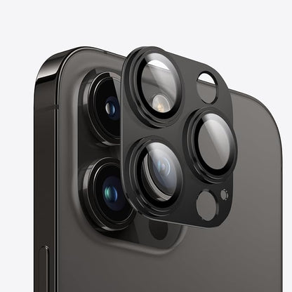 2 Pack Camera Lens Protector for iPhone 14/15/16 Pro & Pro Max Tempered Glass Camera Cover Lens Aluminum Alloy Metal, for iPhone 16 pro max Camera Lens Protector, Clear Photography, Black