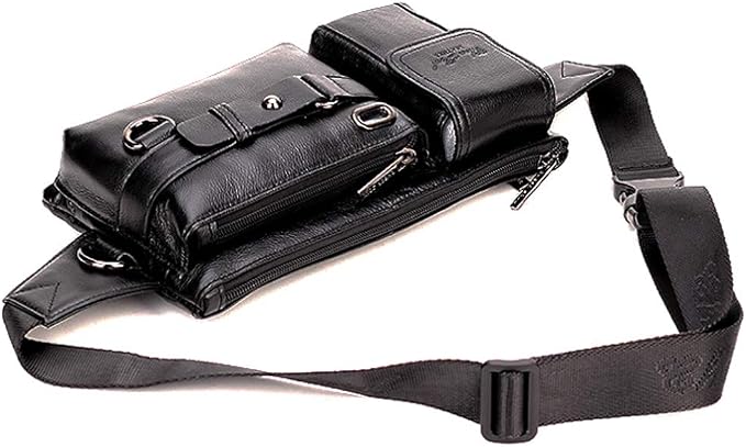 KPYWZER Vintage Leather Waist Bag Fanny Pack for Men&Women Hip Bum Bag with Adjustable Strap for Outdoors Workout Traveling Casual Running Hiking Cycling Black