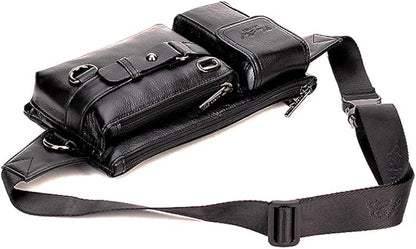 KPYWZER Vintage Leather Waist Bag Fanny Pack for Men&Women Hip Bum Bag with Adjustable Strap for Outdoors Workout Traveling Casual Running Hiking Cycling Black