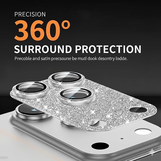 Glitter Bling Ring Camera Lens Protector cover for iPhone 17 Pro Max Women, for iphone 17 pro max camera protector 9H Hardness Tempered Glass Lens Protector, Anti-Scratch, Cosmic (sliver)