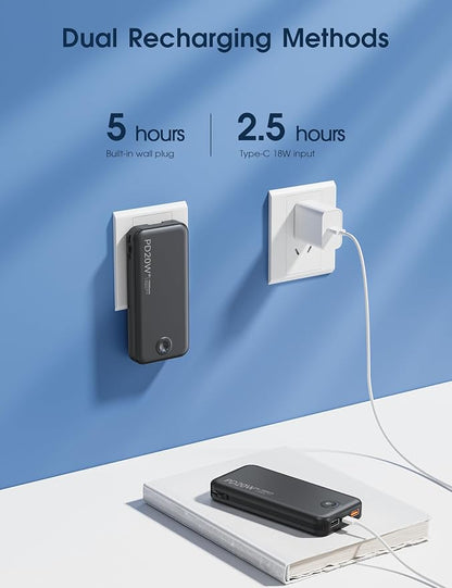 Nusyddy Portable Charger 10000mAh PD20W w/Built-in Cables & Wall Plug Black | PD20W Fast Charging, Battery Indicator, Pass Through Charging, TSA Approved, Compact/Slim, Power Bank for iPhone/iPad/Samsung
