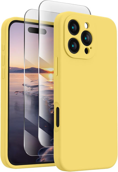 FireNova Designed for iPhone 16 Pro Case, Silicone Upgraded [Camera Protection] Phone Case, Soft Anti-Scratch Microfiber Lining Inside, 2024, Yellow