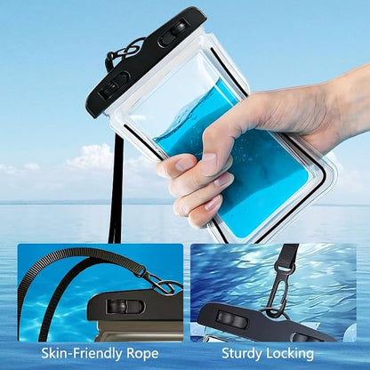 Waterproof Phone Pouch 2 Pack, IPX8 Universal Phone Dry Bag Case Floating Swimsuit Protector for Beach, Travel Essentials, Black+Black