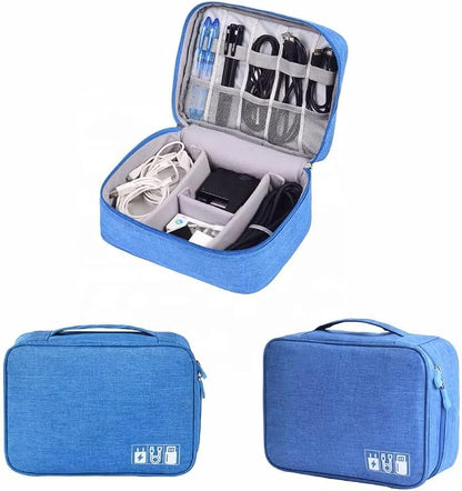 CARIGO Portable Electronics Organizer Bag, Double Layer Travel Gadget Organizer, Waterproof Digital Storage Case for Cables, Chargers, USB, SD Cards, Power Bank (Blue)