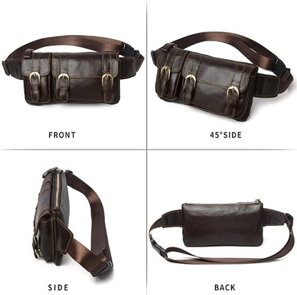 Vintage Leather Waist Bag Fanny Pack for Men Women Hip Bum Bag Belt Slim Cell Phone Purse Wallet Vintage Retro Crossbody Sling Pouch Brown