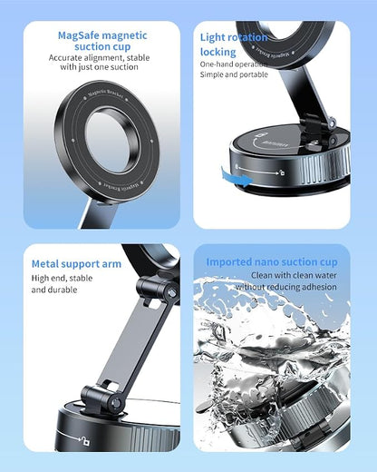 Car Phone Holder for Magsafe,360°Nano Gel Vacuum Magnetic Phone Holders for Your Car,[108+LBS Suction & 2800 gf Magnetic] Perfect for iPhone 17/Air/16/15/14/13/12 pro,Android