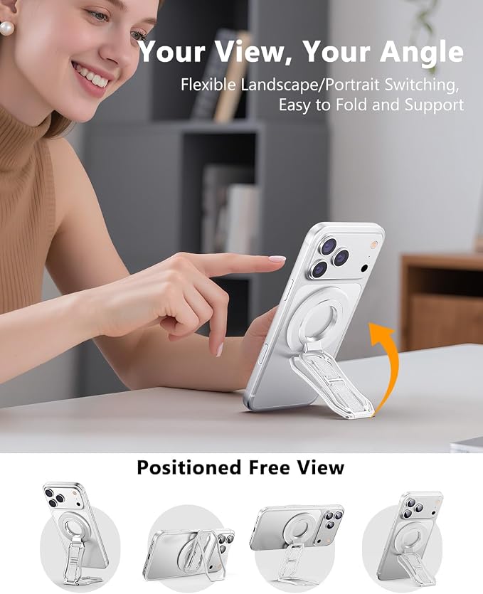 Oerwin for Magsafe Phone Grip Stand, 6-in-1 Magnetic Phone Holder for Magsafe Kickstand, 360° Rotation Phone Ring Holder with Elastic Strap, Compatible with iPhone 17/16/15/14/13/12 Series & Android