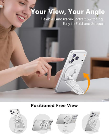 Oerwin for Magsafe Phone Grip Stand, 6-in-1 Magnetic Phone Holder for Magsafe Kickstand, 360° Rotation Phone Ring Holder with Elastic Strap, Compatible with iPhone 17/16/15/14/13/12 Series & Android