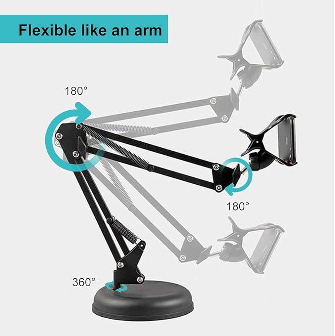 Spedal Desktop Webcam Stand with Weighted Round Base, Adjustable Scissor Arm Camera Mount with Phone Holder, 1/4" Thread MF920Pro, Smartphones, Overhead Recording & Live Streaming