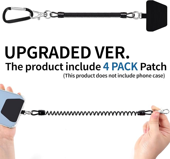 Doormoon Phone Lanyard Tether with 4 Patch, Cell Phone Lanyard with 2* Phone Tether, 4* Patch, Carabiner*1, Bottle Opener Carabiner*1 for Outdoor Hiking Climbing, Black*2