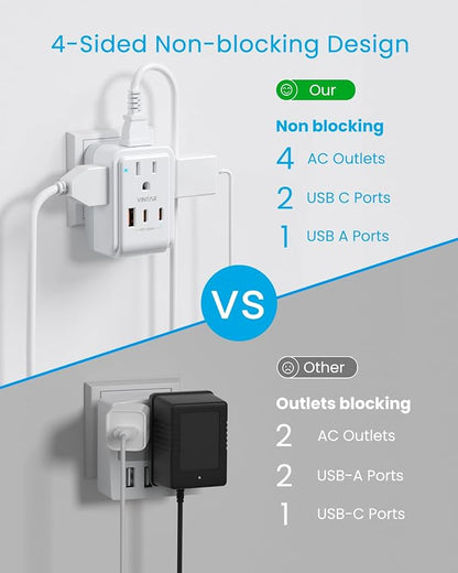 2 Pack European Travel Plug Adapter, VINTAR PD 20W Foldable Adapter for Europe Plug with 4 AC Outlets 3 USB Ports(2 USB C), Type C Adapter for US to Most of Europe EU Spain France Italy