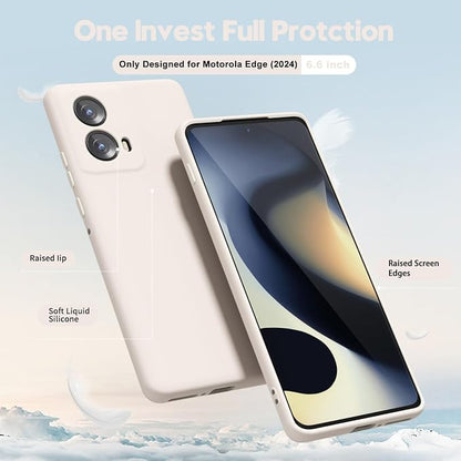 oakxco for Motorola Moto Edge 2024 Phone Case Liquid Silicone, Thin Slim Soft Rubber Gel TPU Plain Protective Simple Cover for Women Girl Cute, Matte Solid Color Aesthetic, Beige Stone Cream