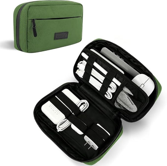 GOX Cable Organizer Travel Case, Water Resistant Electronic Accessories Pouch, All-in-One Versatile Tech Storage Bag for Charger, Cord, Phone, Hard Drive & Power Bank (Green)