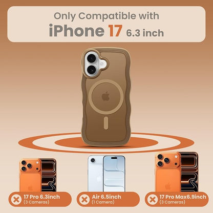 for iPhone 17 Case Cute Brown,Fits MagSafe,Matte Skin Feeling Back,Curly Wave Edge,Slim & Durable & Stylish,Cover Military-Grade Protection