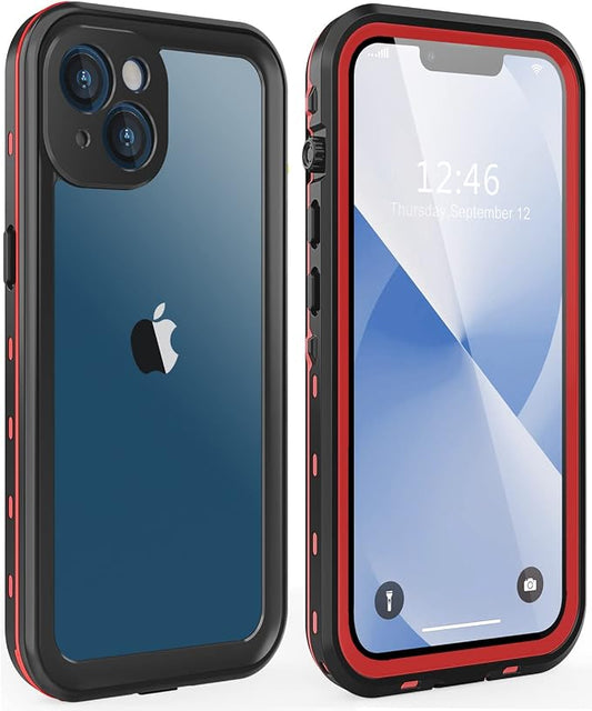 for iPhone 13 Case Waterproof Shockproof Dustproof Full-Body Sturdy with Camera Lens Protector and Built-in Screen Protector,Underwater Full Sealed Cover Protective for iPhone 13 (Red)