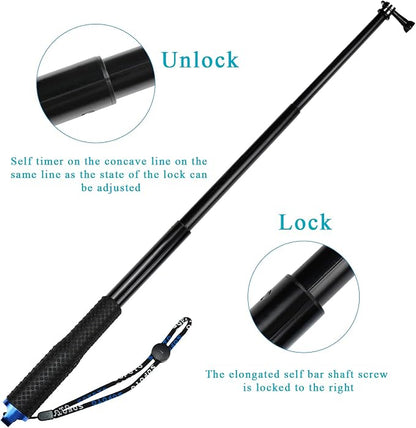 11.25-37 inch Selfie Stick Extendable Monopod Pole Waterproof Aluminum Telescopic Handle Grip Compatible with AKASO EK7000,Brave 4,V50,Gopro Hero 13 12 11 10 9 8,DJI Osmo,ODDV Action Camera