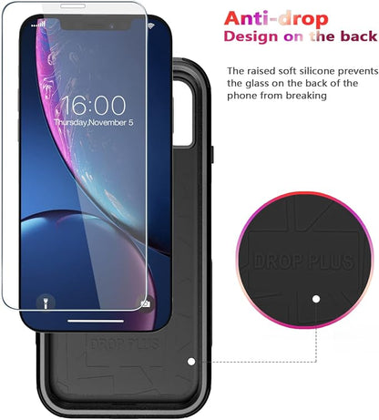 Diverbox Designed for iPhone Xr case with Screen Protector Heavy Duty Shockproof Shock-Resistant Cases for Apple iPhone Xr Phone (Black+Screen Protector)