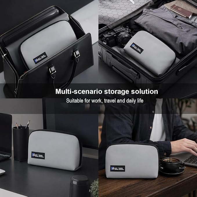 Tech Pouch,Travel Cord Rrganizer Case,Waterproofing Data Cable Storage Bag，9inches*5inches,For Charger, Cables, USB Drive,Phone,Power Bank,MemoryCard(Grey)