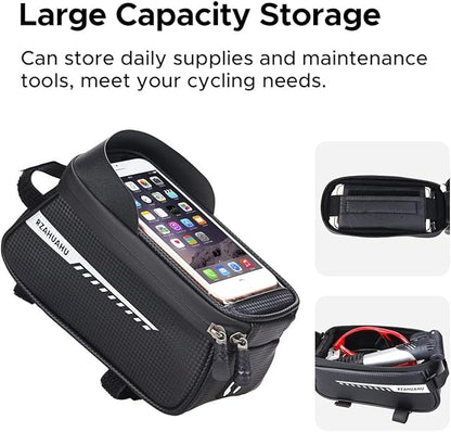 ENGWE Ebike Front Frame Bag for Mountain Bicycles,Compartment with TPU Phone Pocket Screen, Big Storage Waterproof Bike Bag, Phone Pouch for Iphone X/Max,Iphone 11 Pro Max 8plus Below 6.5''