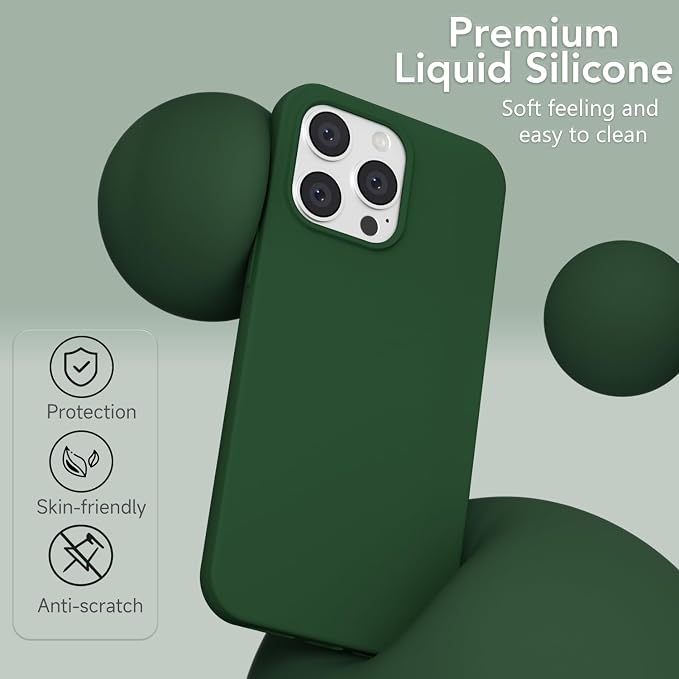 for iPhone 14 Pro Max Case Silicone Compatible with Magsafe Case, Ultra Slim Thin Magnetic Phone Cases Mag Safe, Cute Soft Rubber Gel Matte Plain Wireless Charging Cover for Women, Dark Green